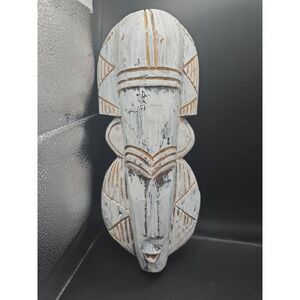 Hand Carved African Style Wooden Wall Mask 12" Elongated Tribal Decor